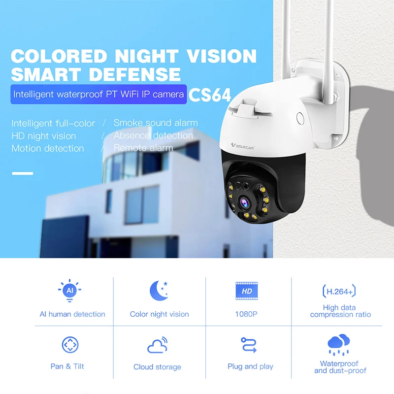 

Vstarcam 3MP Wifi IP-камера купольная AI камера безопасности P2P PTZ Беспроводная 2-сторонняя аудиосвязь наружная Водонепроницаемая ИК цветная Ночная п...