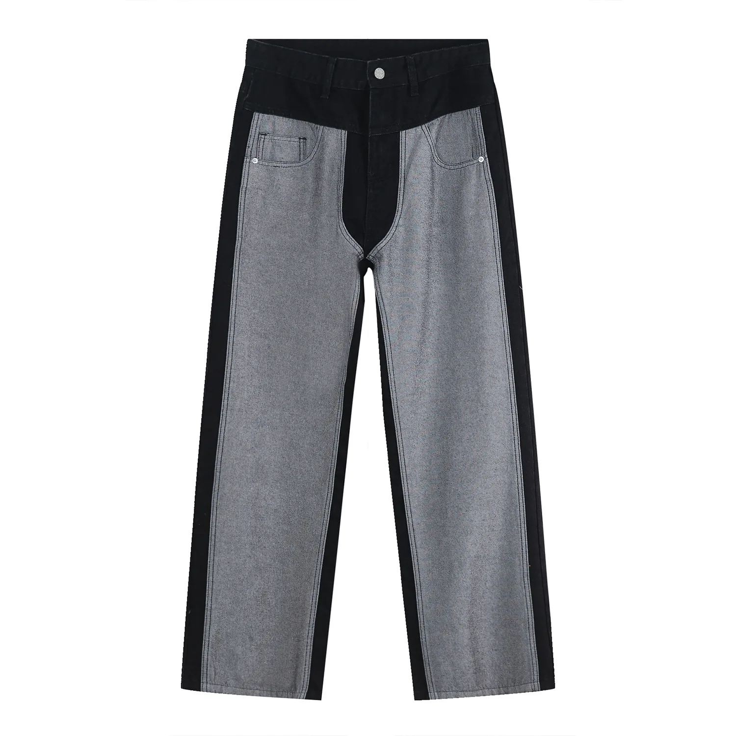 Four Seasons Men's Trousers Loose Trend Stitching Men's Straight Loose Jeans Hip Hop Style Street Jeans INS Hot Street Style