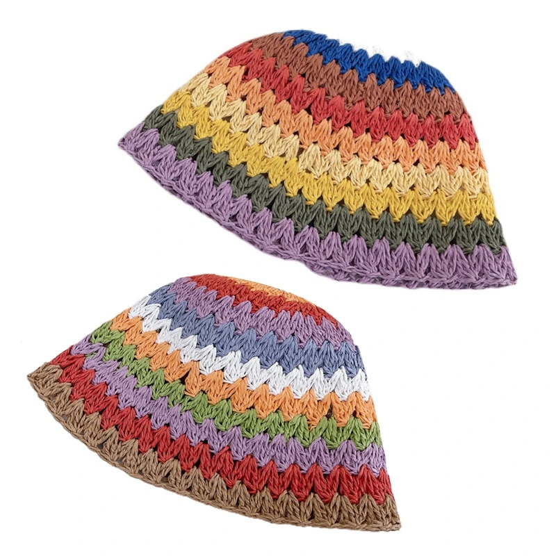 

E9LC летняя Рыбацкая шляпа для женщин, вязаные Панамы, разноцветные широкие поля