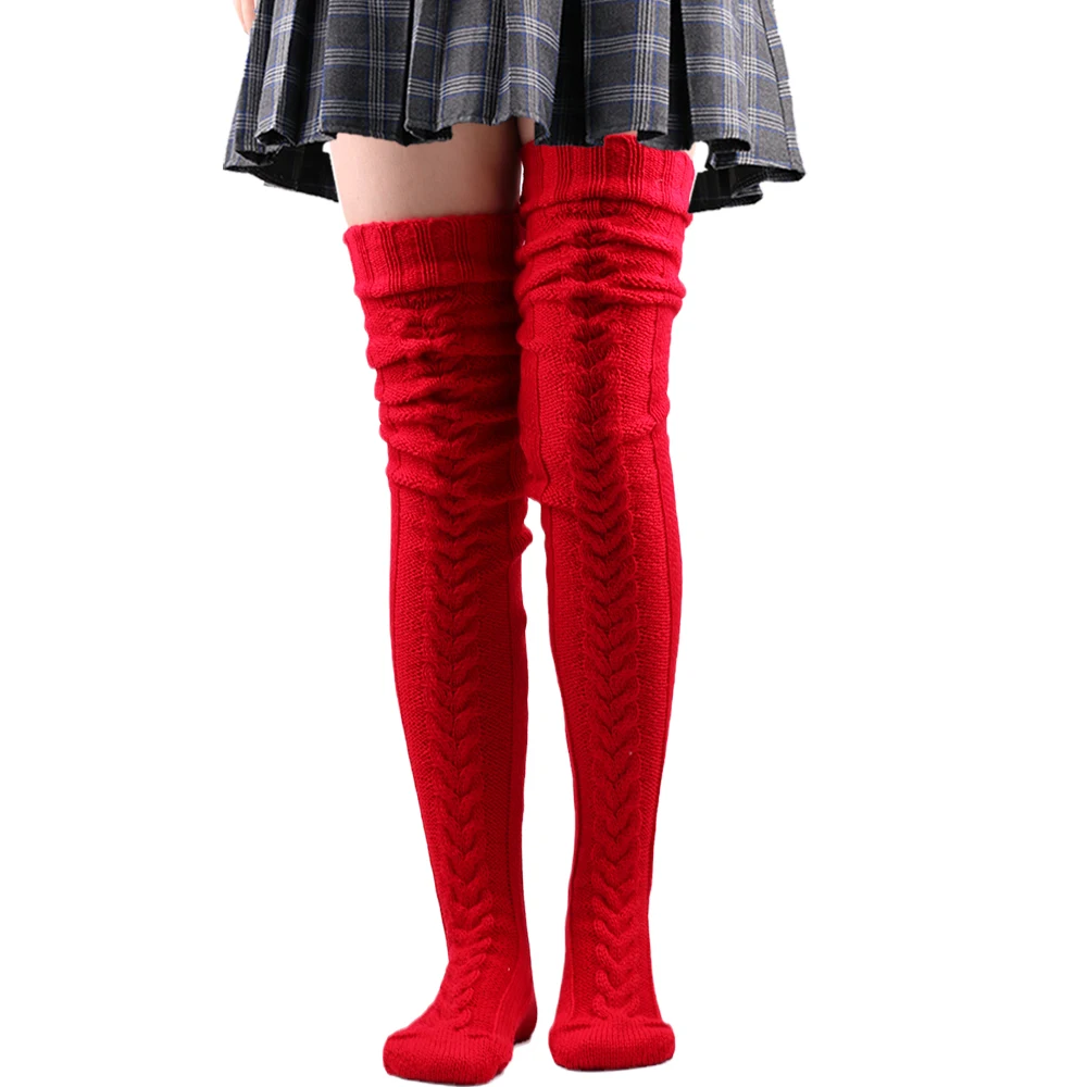 Thigh High Socks Knitting Winter thermal Stockings Female Woolen Foot Leg Warmer Womens Ladies Girl Black Over Above Knee Sock