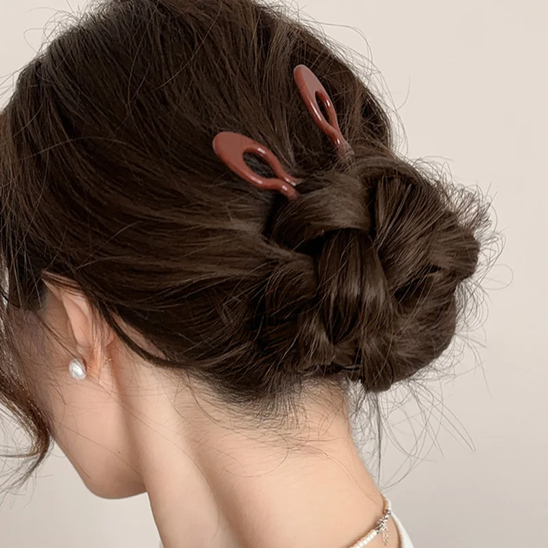 Girls U-shaped Wavy Hair Clip Women Updo Versatile Interposing Comb 9cm Retro Solid Headwear Simple Hairpin Accessories