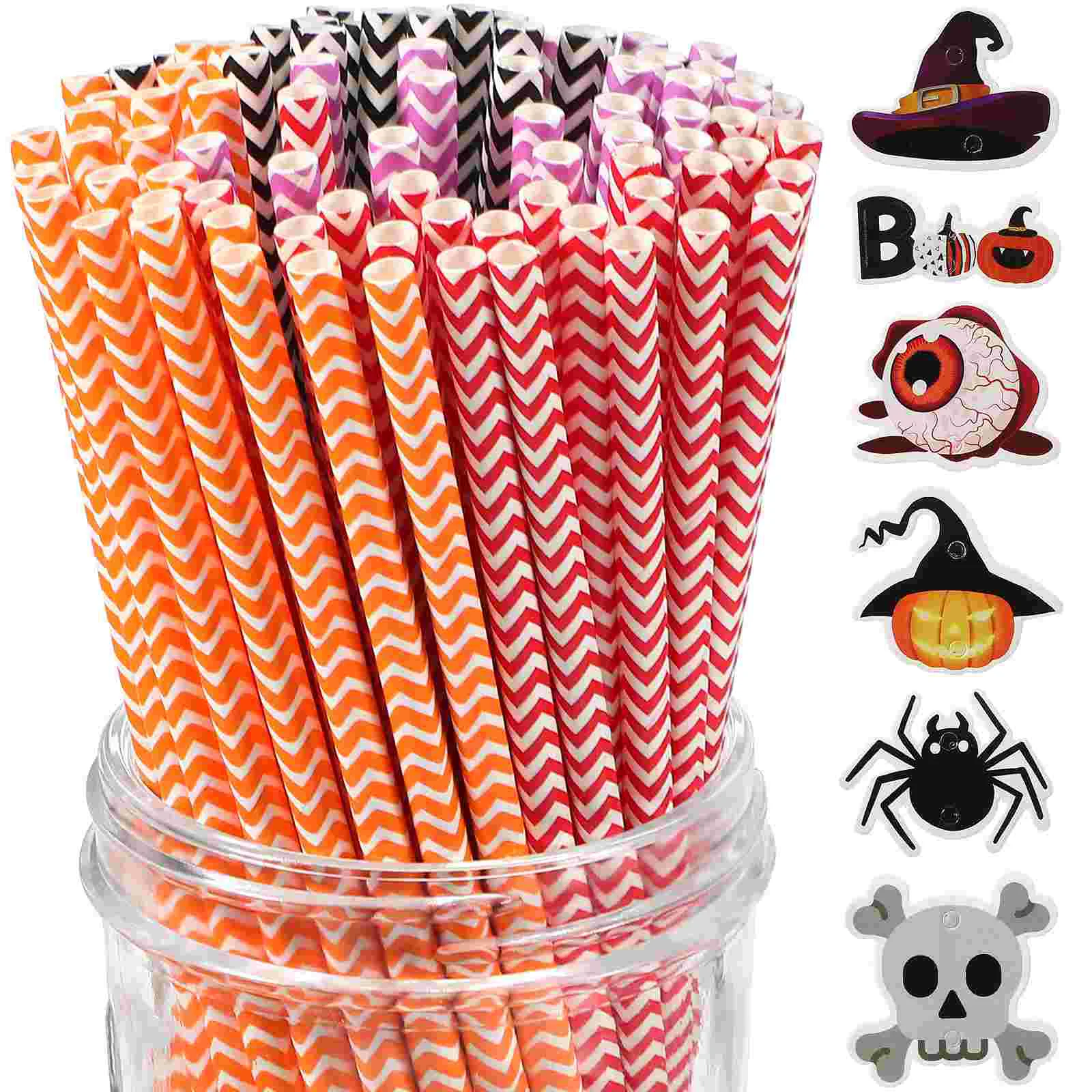 

6 Packs Paper Straws Halloween Printing Stripe Suckers Drinking Decor Decoration