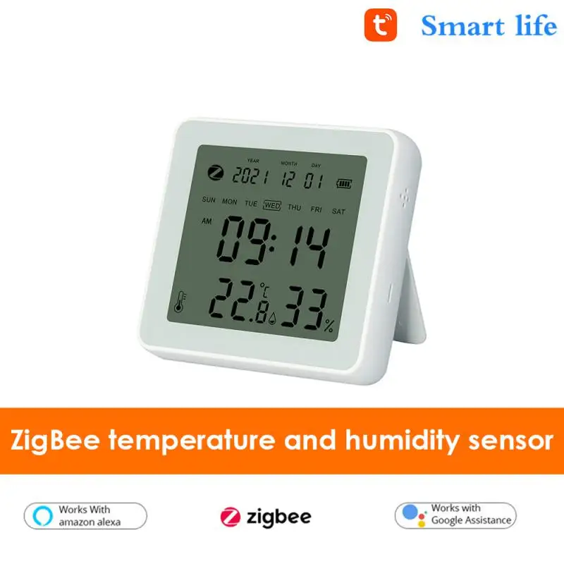 

Умный датчик влажности и температуры Tuya ZigBee, дистанционное управление через приложение, работает с Alexa и Google Assistant