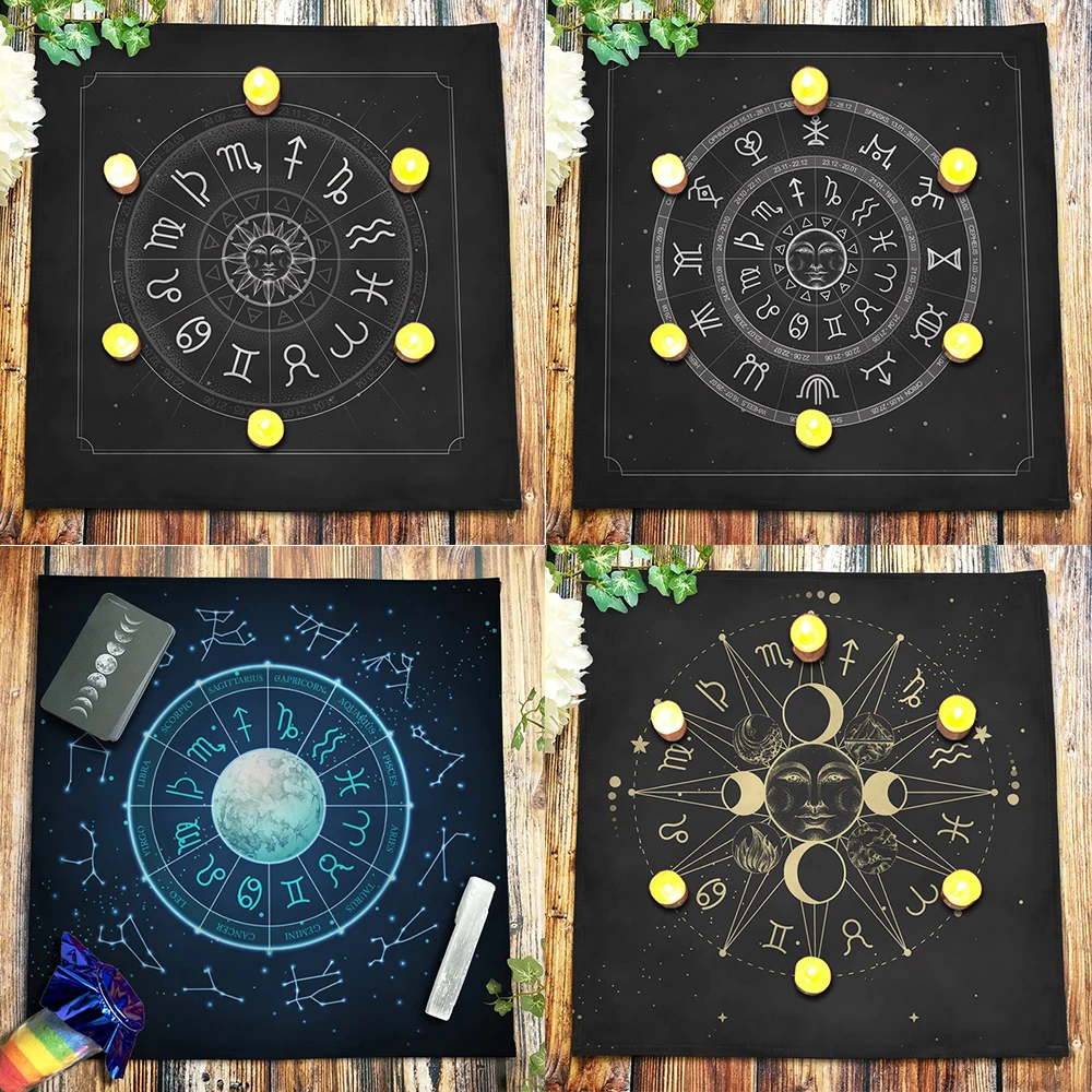 

Customizable Tarot Tablecloth Altar Cloth Pagan Oracle Card Mat Constellation Runes Witchcraft Astrology Wheel