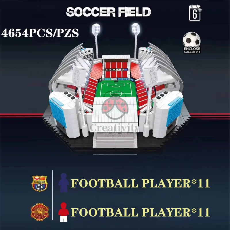

Old Trafford Soccer Field Manchester United Barcelona FC Football Stadium Model Difficult Assembling MOC Building Block Toy