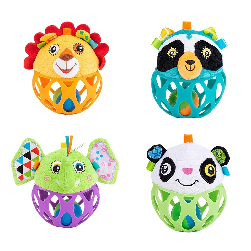 

JOLLYBABY Baby Cloth Toys 0-12 Months Rattle Ball Teether Tactile Perception Animal Learning Plush Hand Grasp Ball