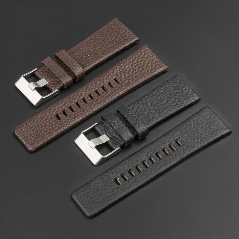 Genuine Leather Strap Litchi Grain Leather Pin Buckle 22mm 24mm 26mm 27mm 28mm for DZ1657 Men's Strap Accessories