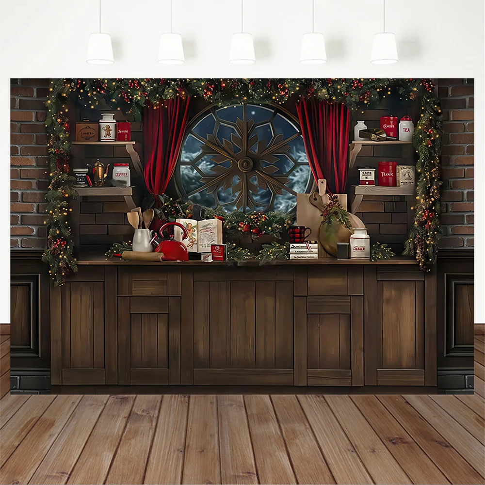 Фон для фотографирования с изображением рождественской кухни коричневые