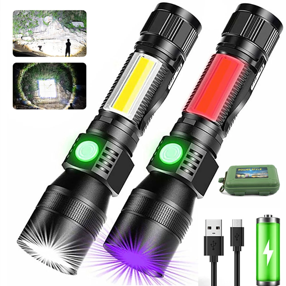 High Power Rechargeable LED Flashlight 2000 Lumens Zoomable 7 Modes USB C Fast Charging Torch Light for Camping Emergency