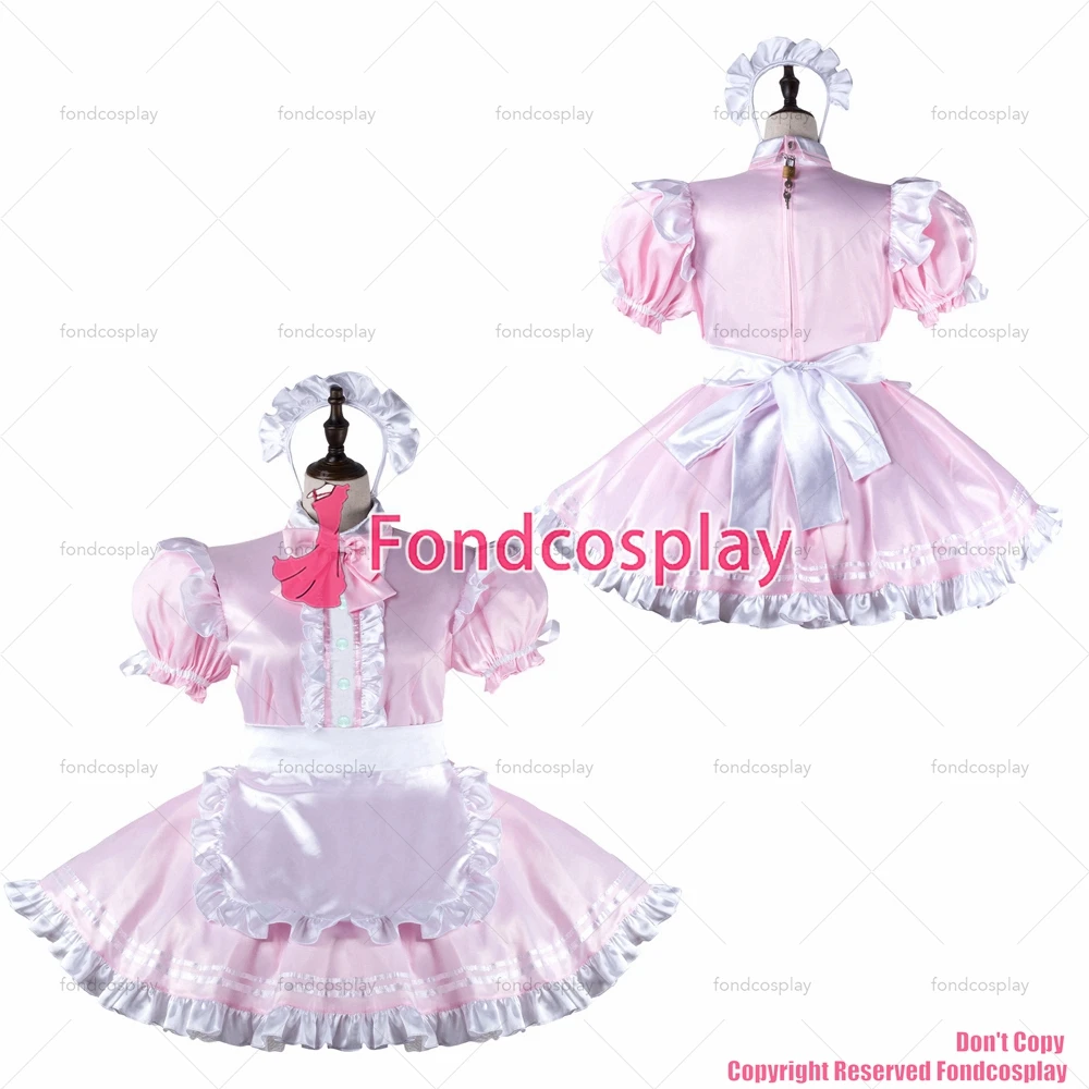 

tailor-made sexy adult dressing cross maid sissy baby pink satin dress lockable uniform white apron costume tv/cd[g2279]