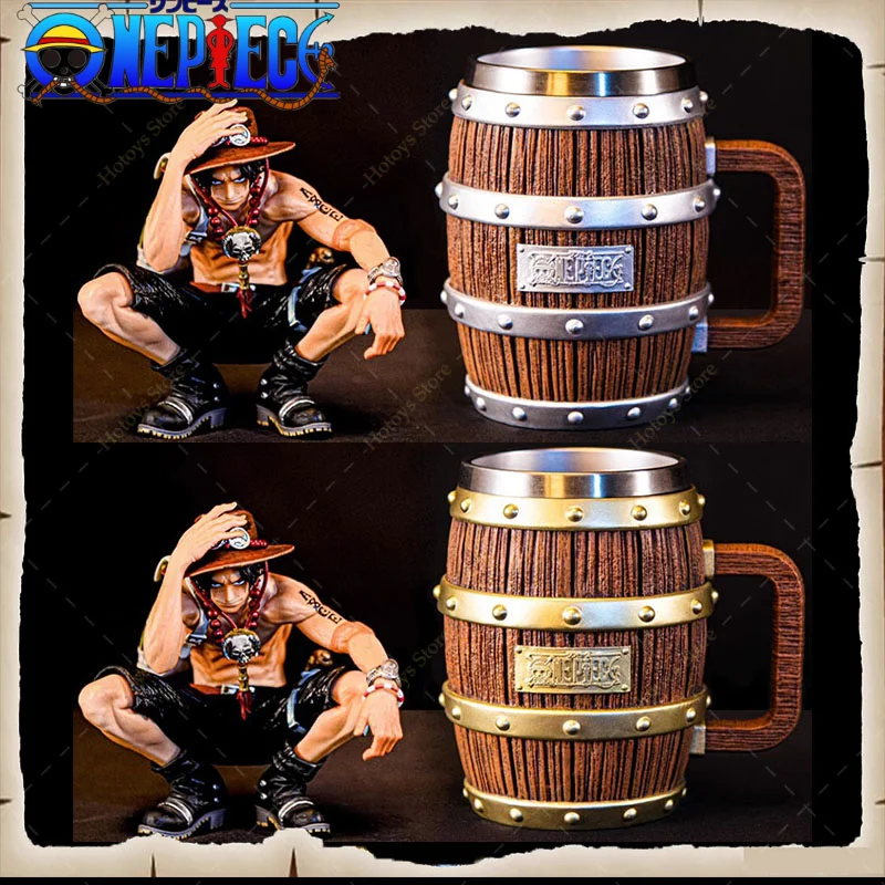 Ace Luffy Sabo Wine Barrel Cup Cheers Series Gold Silver Ornament Doll Pvc Action Model Children Collection Toy