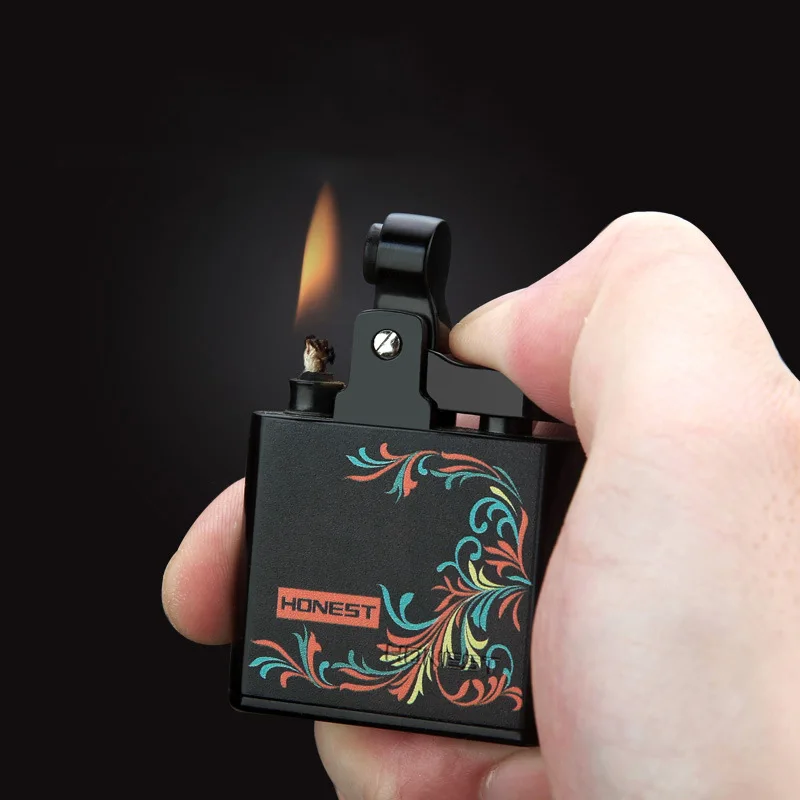 HONEST Metal Creative Lighter Fashion Kerosene Lighter Mini Personality Grinding Wheel Lighter Cigarette Accessories