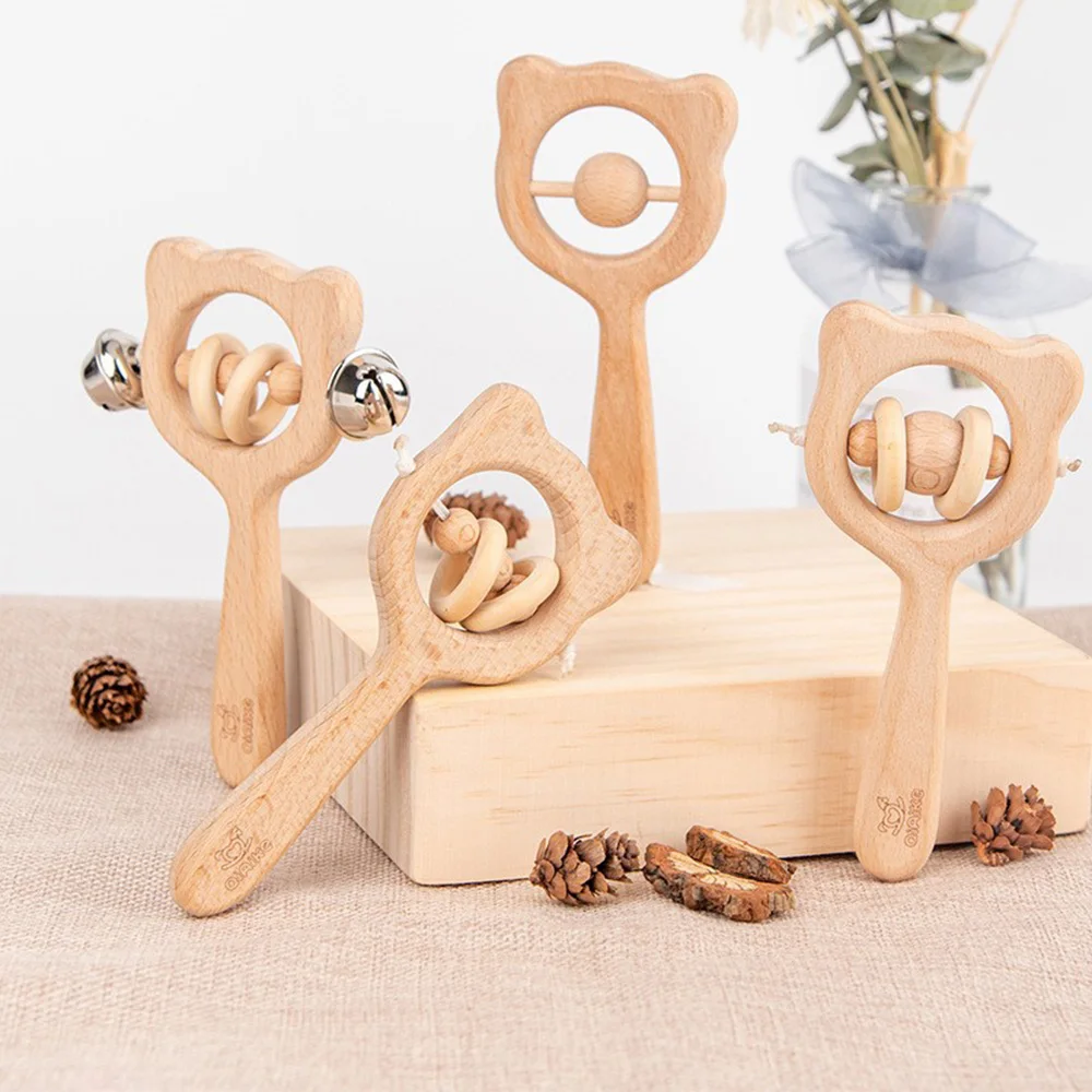 

Baby Soothe Wooden Rattle Wooden Crib Bell Animal Rattle Baby Educational Animal Toy