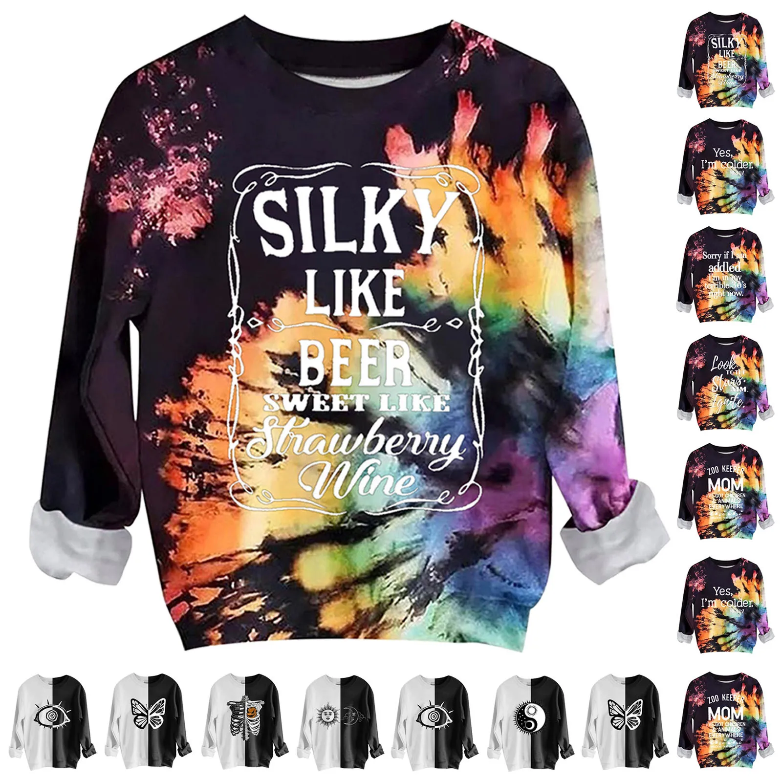 

Fleece Zipper Hoodie Women Casual O-Neck Color-Blocking Print Long Sleeves Pullover Blouses Tops Ladies Sweaters for Fall