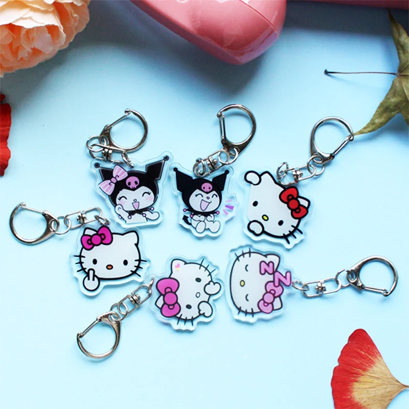 

Anime Sanrio Hello Kittys Keychain Kawaii Kuromi Cartoon Pattern Beauty Backpack Makeup Storage Bag Pendant Decorate Toy Girls