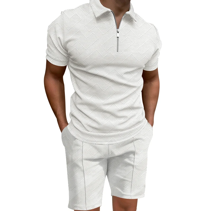 

Мужская рубашка с перекрестными краями, Повседневная текстурная жаккардовая рубашка с отворотом на молнии и шорты с коротким рукавом в европейском и американском стиле, лето 2023