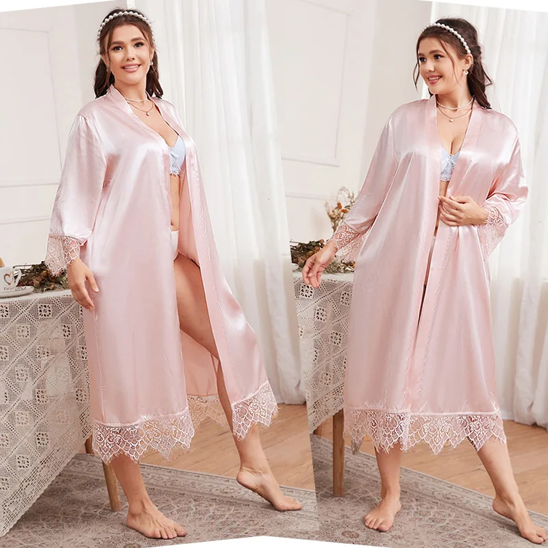 

Night Wears for Women Pajamas Silk Bathrobe Casual Cardigan Long Sleeve Bridesmaid Robes Wedding Mid-length Nightgown Pijama Pj