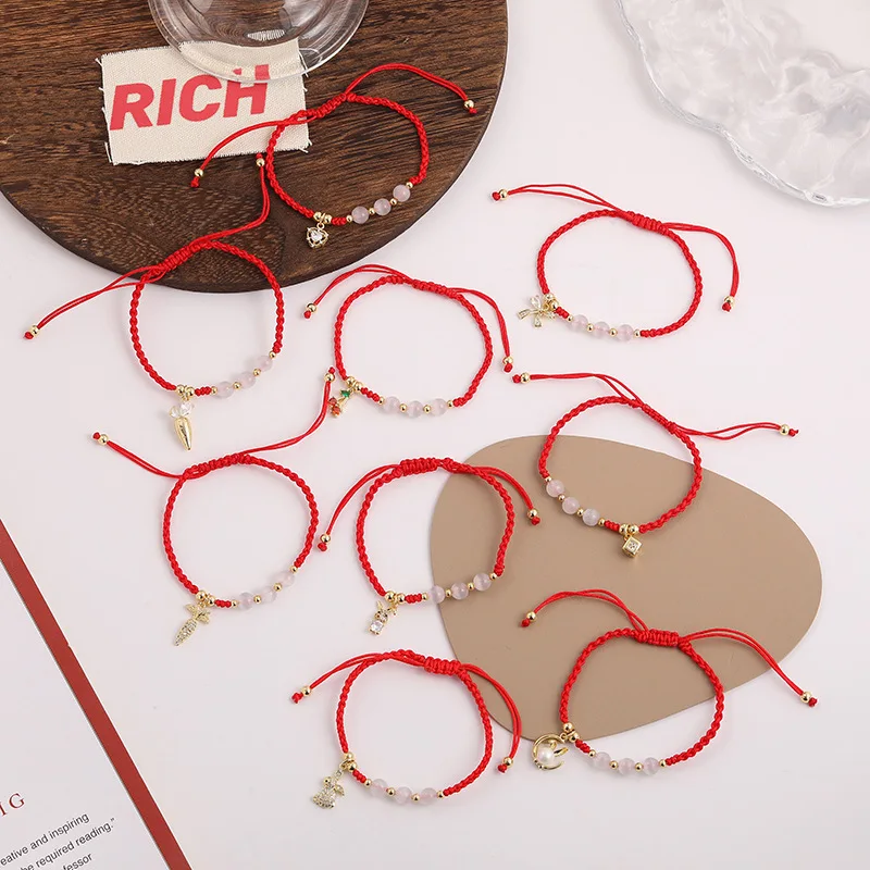 Новогодний этнический красный веревочный браслет в стиле ретро двенадцать