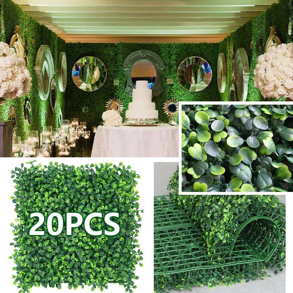 20pcs Artificial Plants Green Grass Wall Backdrop Flower For Wedding Boxwood Hedge Panels Outdoor Garden Wall Decor Fake Grass