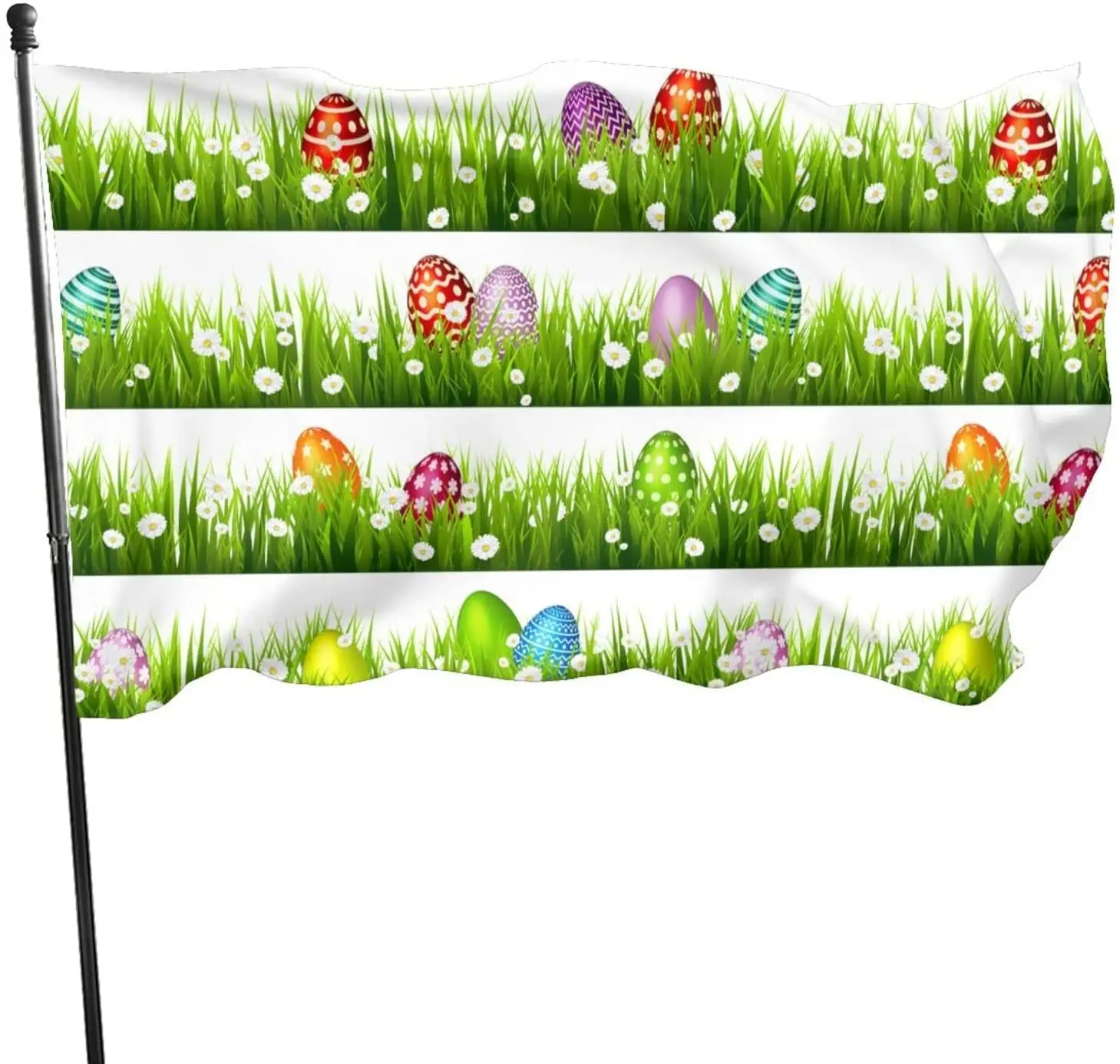 

Colorful Easter Egg Daisy Flowers Flag Sewn Polyester Banner Outside Hanging Standard Flag for Yard Garden Lawn Holiday