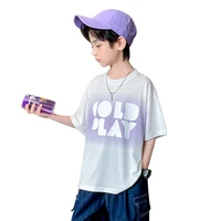 boys clothes letter gradient pattern tshirts summer short sleeve cotton tees tops 2022 kids sport t shirt for 5 6 8 10 12 14year