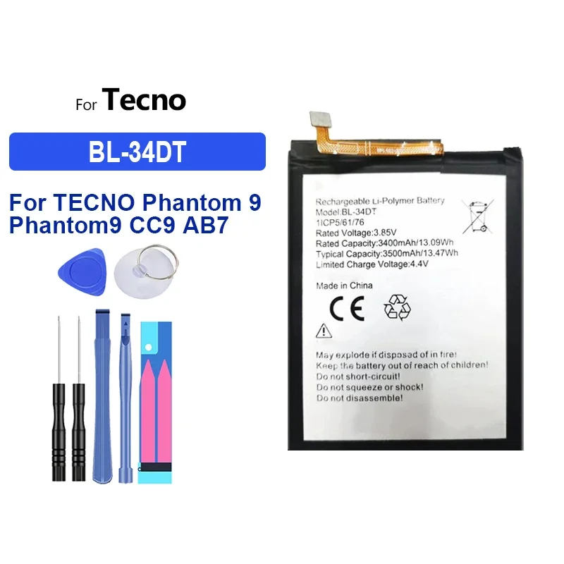 Сменный аккумулятор BL-34DT емкостью 3400 мАч для TECNO Phantom 9 phantom9 CC9 AB7 CAMON 12 Pro camon pro