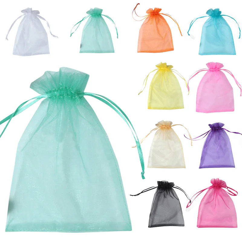 

50 Pcs 13x18cm Organza Bag Christmas Party Candy Gift Bags Drawstring Gift Bag Pouch Wrap For Wedding Party Events Accessories