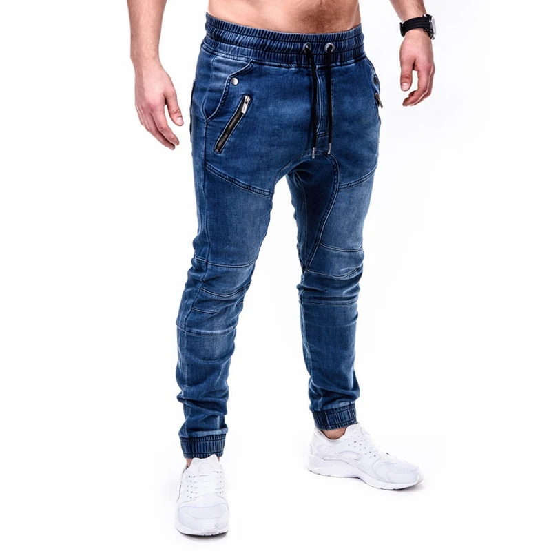 Men Jeans Spring Summer Fashion Solid Color Slim Zipper Denim Pencil Pants Trousers Men's Casual Lace-up Mid Waist Sports Jeans