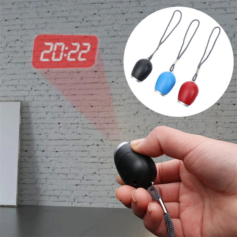 

Portable Digital Projection Alarm Clock Key Chains Mini Projector LED Clock Carry Time Flashlight Clock Hanging Rope Table Decor