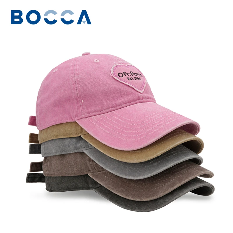 

Bocca Y2K Baseball Cap Men Women Love Heart Embroidery Retro Washed Vintage Girly Pink Hole Soft Top Truck Outdoor Sport Caps