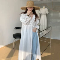 deeptown long shirt dress white casual oversized elegant female long sleeve beach shirts office ladies korean fashion chic loose