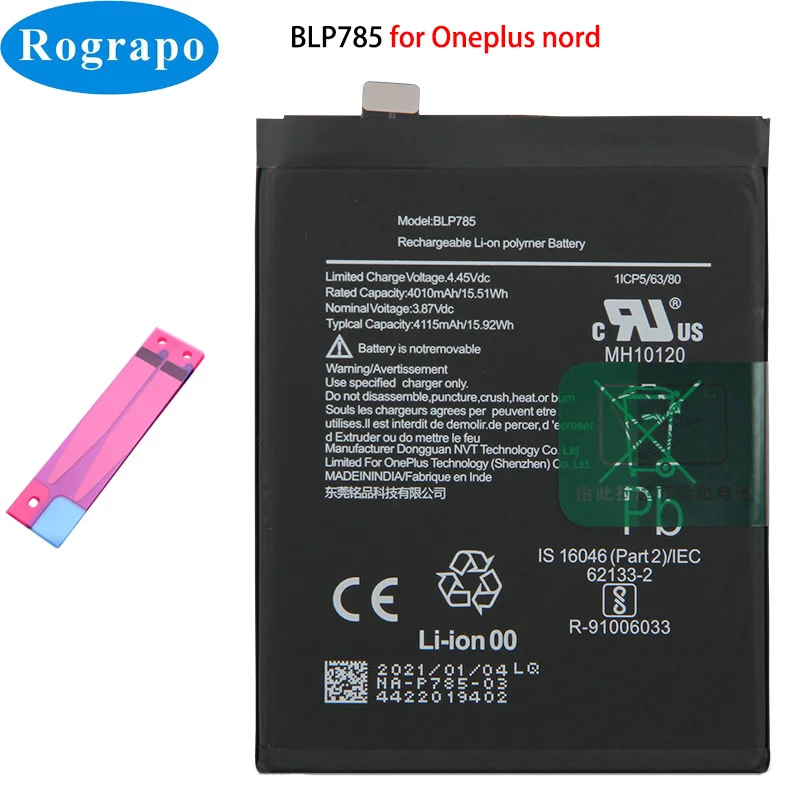 Оригинальный аккумулятор One Plus для OnePlus 7 7T 8 8T 9 10 Pro 9RT Nord 1001 + BLP759 BLP761 P785 BLP813 BLP819 BLP827