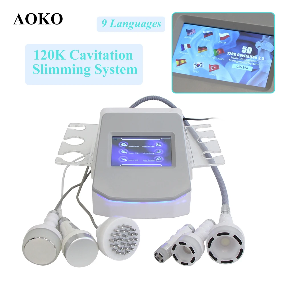 

AOKO Vacuum RF Beauty Machine 120K Ultrasonic Cavitation Removal Cellulite Vibration Body Shaping Salon Device Face Lifting Tool