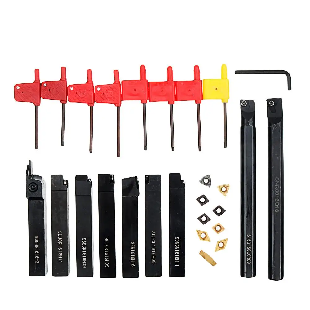 

9PCS 16mm Shank Lathe Boring Bar Turning Tool Holder Kit With Carbide Inserts CNC Cutting Tool Holder Lathe Machine Tool Set