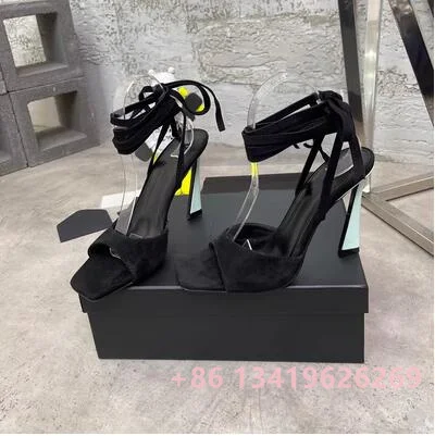 Square Toe Open Toe Suede Sandals For Women 2023 New Ankle Loop Straps Sexy High Heel Shallow Cross-tied Female Fashion Shoes