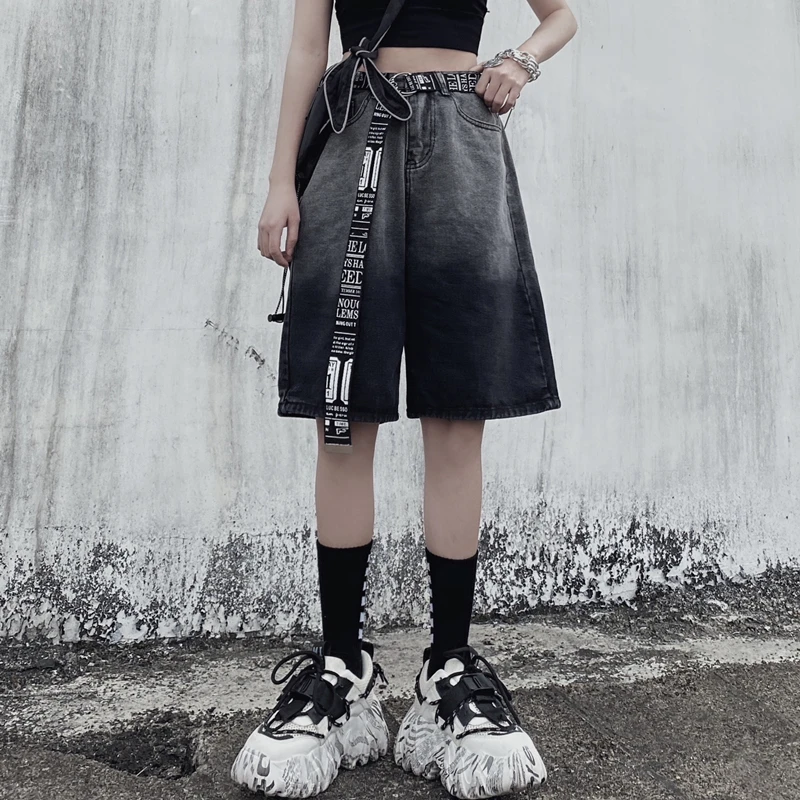 Женские синие джинсовые брюки свободные шорты с завышенной талией градиентной