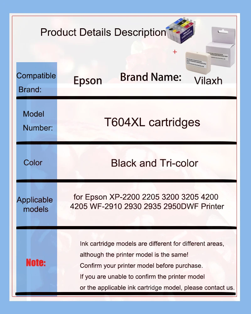 Сброс чипа E604XL T604 декодер картриджа для принтера EPSON XP-2200 XP-2205 XP-4205 WF-2910DWF WF-2930DWF