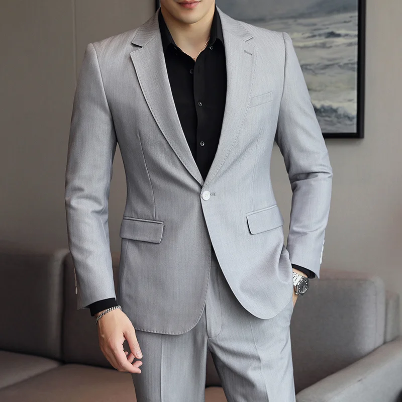 

[Jacket + Pants] Men's pure cotton solid color 2-piece suit, men's wedding business formal suit, men's luxury slim dress
