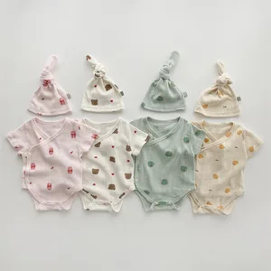 2022 Summer New Baby Short Sleeve Bodysuit + Hat Cute Animal Print Newborn Infant Clothes Toddler Bo