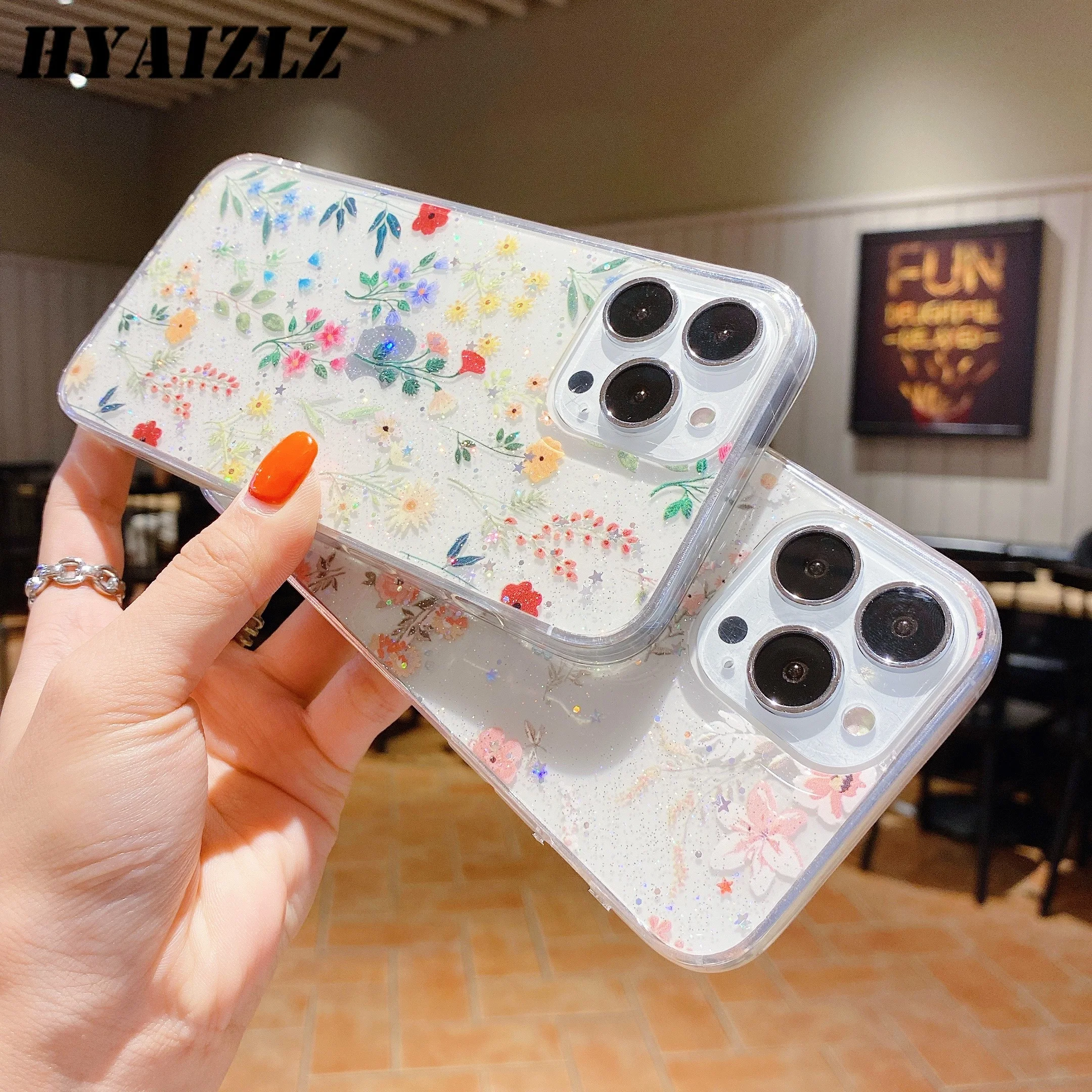 

Reno 5 Pro Flowers Clear Phone Case For OPPO A52 A7 F17 A9 A5 A31 A53 A94 A93 A95 A15 A92 Back Cover Glitter Soft TPU Slim Shell