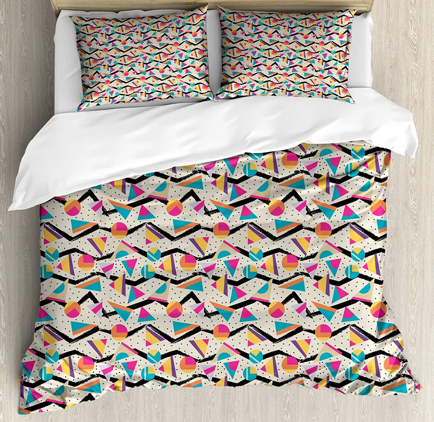 

Vintage Bedding Set Vintage 80s Style Geometrical Pattern w 3pcs Duvet Cover Set Bed Set Quilt Cover Pillow Case Comforter Cover
