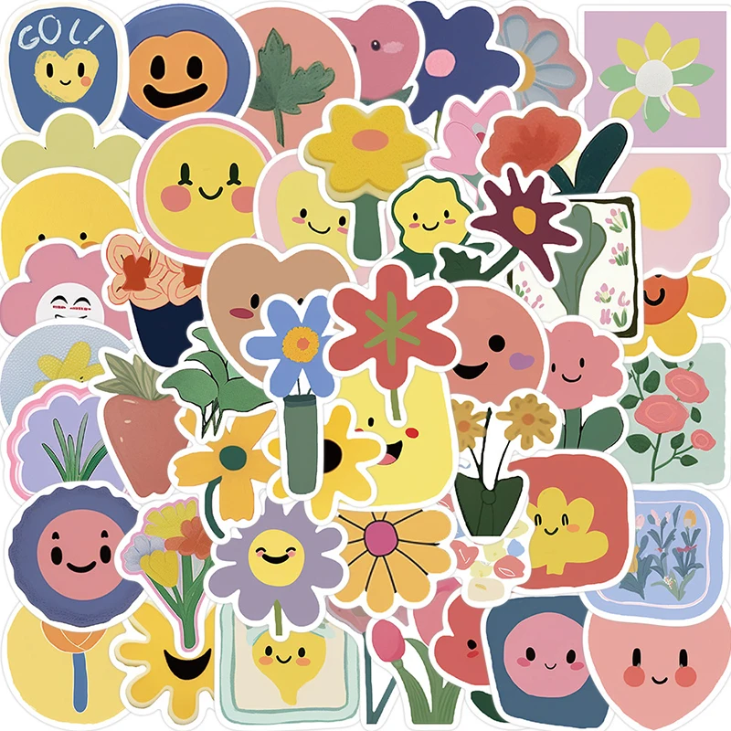 

10/30/50PCS Cartoon Smile Flower Stationery Sticker Aesthetic PVC Children's Decoration Scrapbooking School Supplies for Kids