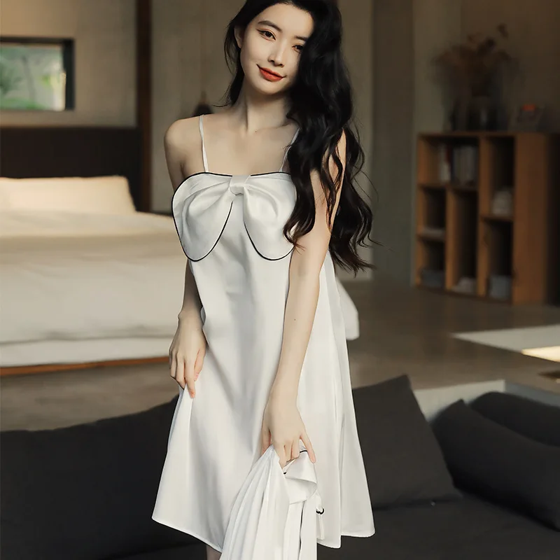 

Sexy Cute Nightgown for Women Spring and Summer Satin Solid Color Sling Nightdress Fairy Home Wear Sexy Sleepwear Women