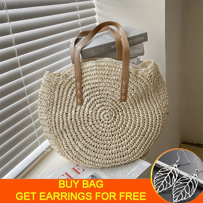 

Casual Hollow Out Large Capacity Handbag Totes Handmade Straw Shoulder Bags For Women Big Travel Beach Bag Pack