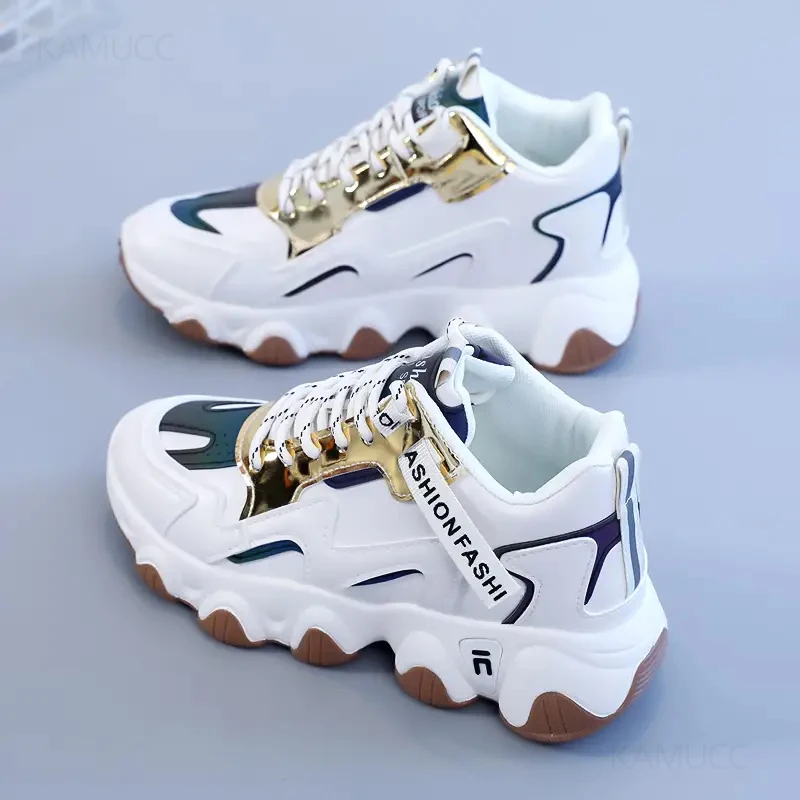 New Women Lace Up Sneakers Woman Thick Sole Non-slip Shoes Lady Waterproof Colorblock Chunky Sneakers Female Casual Shoes