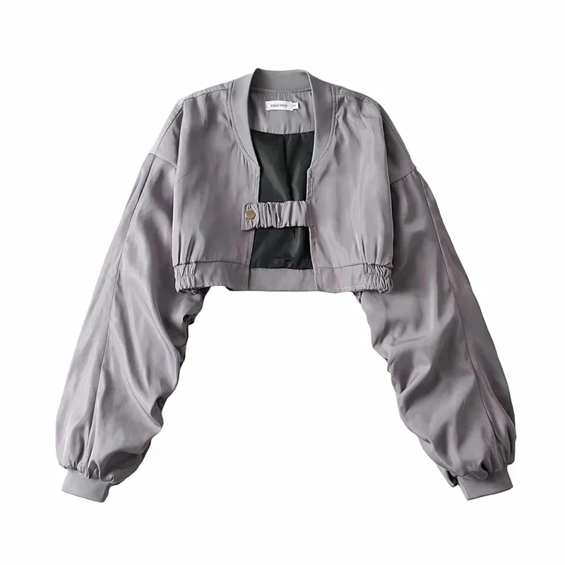 

Женская короткая куртка-бомбер на одной пуговице, плиссированная куртка с высокой талией в уличном стиле, верхняя одежда для весны и осени, 2024