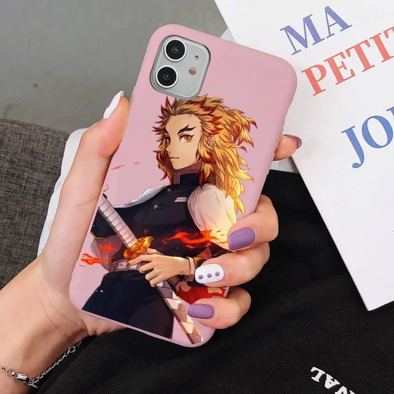 

Demon Slayer Rengoku Kyoujurou Phone Case for iPhone 11 12 13 Mini Pro Xs Max 8 7 6 6S Plus X XR Solid Candy Color Case