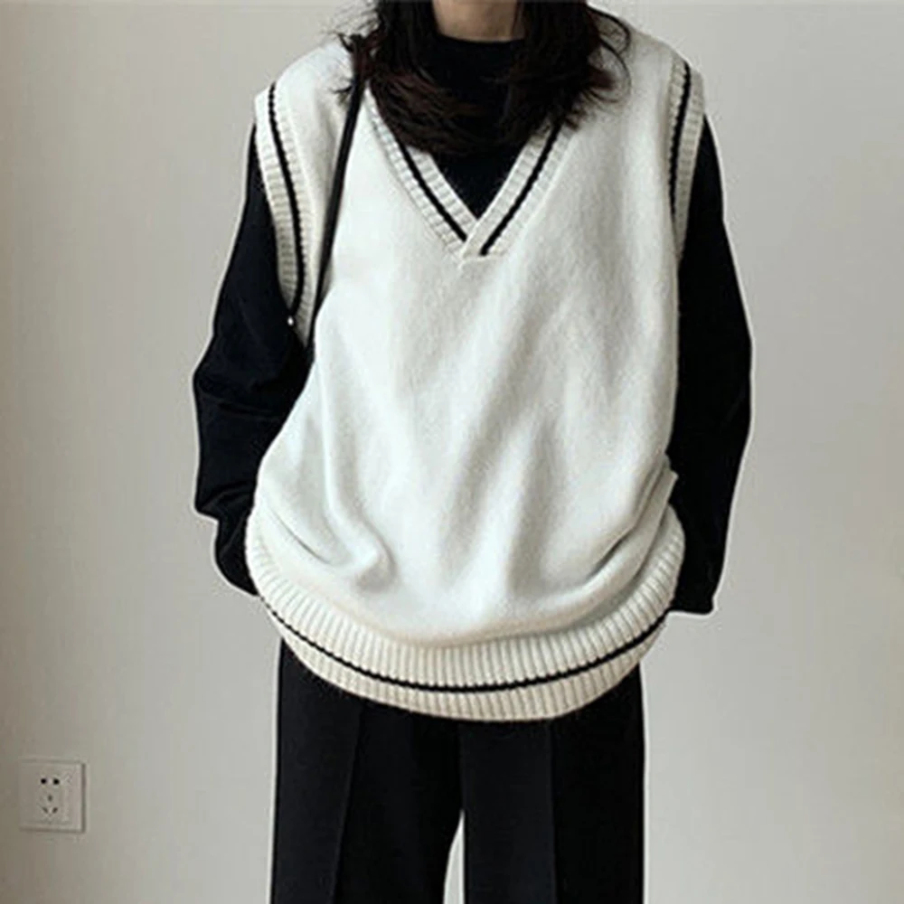 

Women's Sweater Knitted Vest Pullover Body Warmer Ladies Black Waistcoat Female Autumn Warm Pinstripe Vest 2023 Women's Clothing
