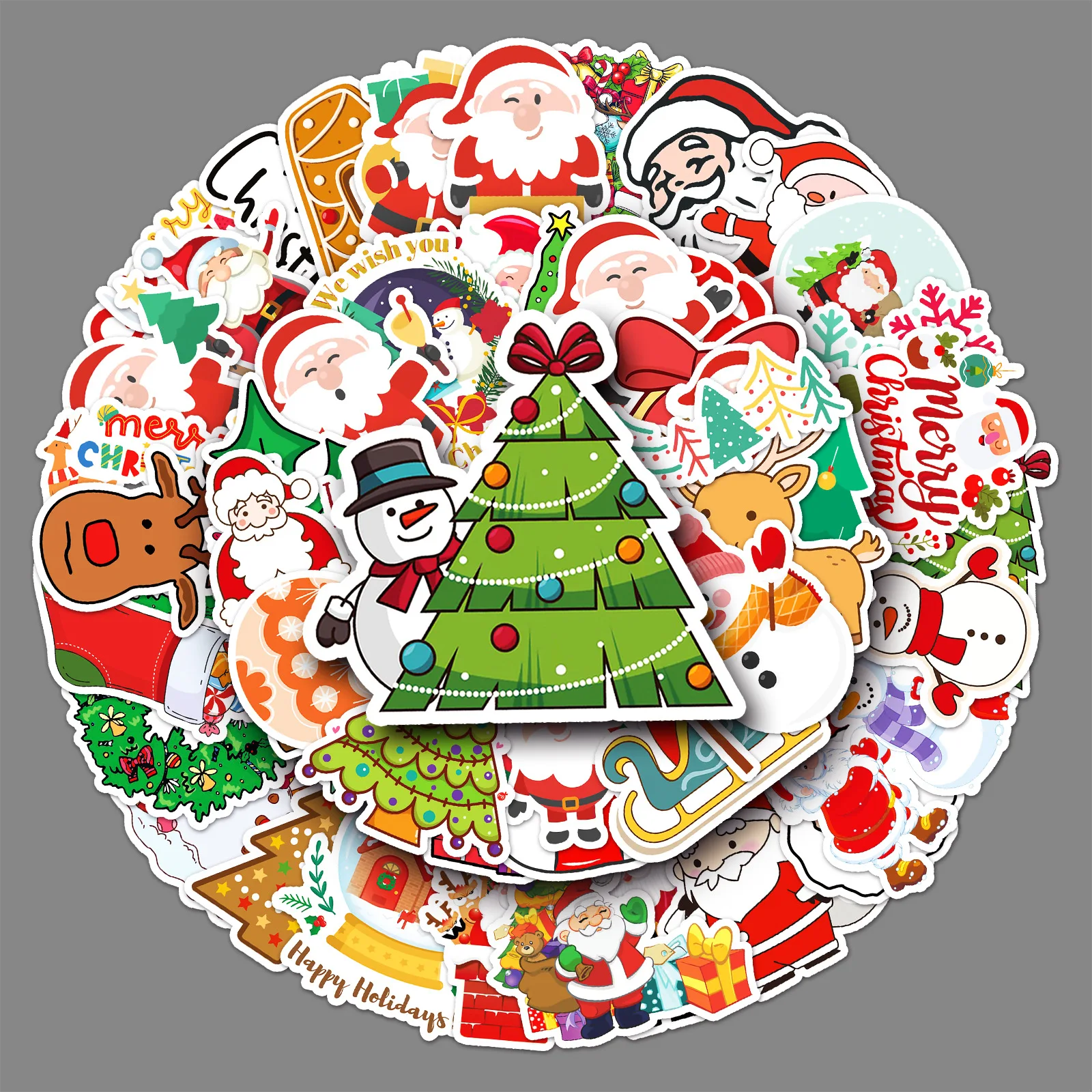 50PCS Christmas Graffiti Cross-Border Cartoon Holiday Stickers DIY Skateboard Mobile Phone Case Stickers Waterproof Decorative