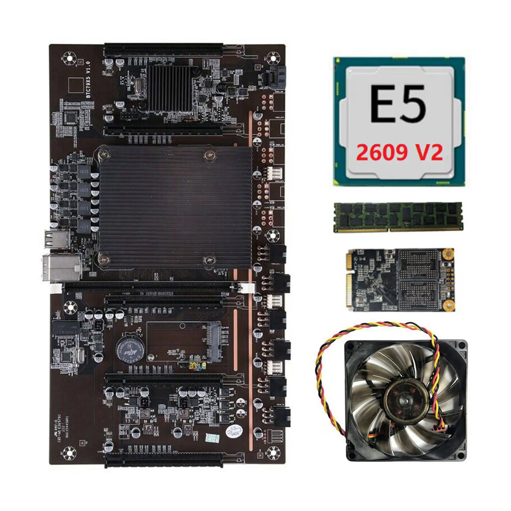 

Материнская плата X79 H61 BTC для майнинга, 5X PCI-E поддержка 3060 3070 3080 GPU с процессором E5 2609 V2 RECC 4 ГБ DDR3 ПАМЯТЬ 120G SSD + вентилятор
